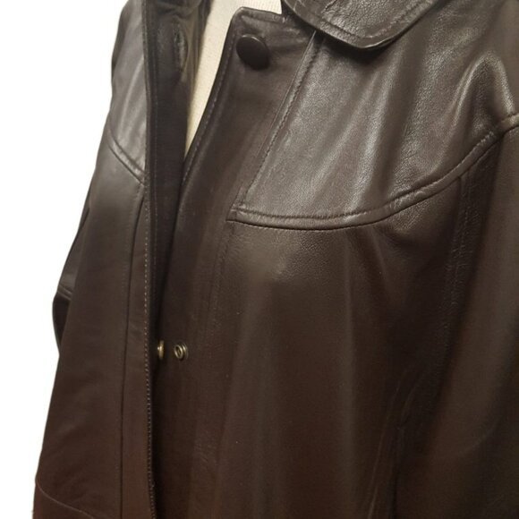 Women’s 7/8th Classy Long Black Leather Swing Coat PLUS SIZE AVAILABLE - Picture 5 of 6